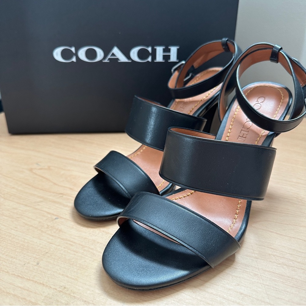 Coach Kaye Leather HH Sandal-Black-Size 7.5